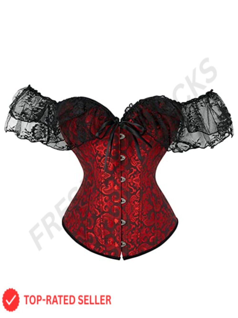 SHYMMUO Renaissance Overbust Lace Up Corset Top with Sleeves